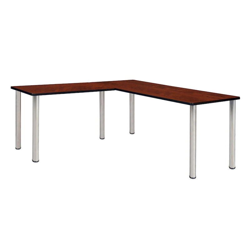 Bureau d'angle en L avec pieds cylindriques, Noyer Mocha et Noir