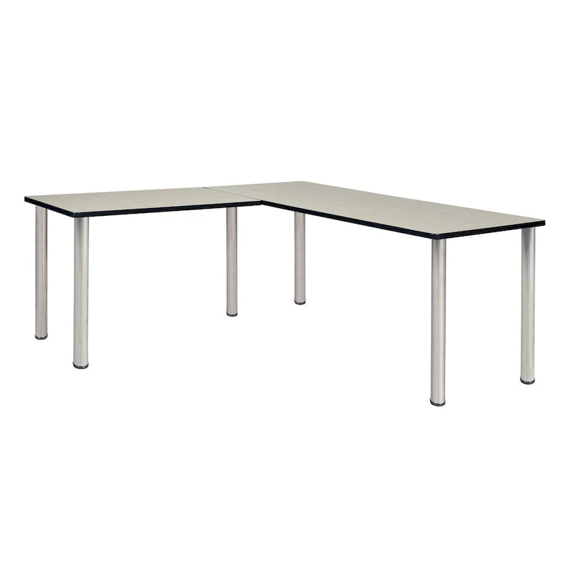 Bureau d'angle en L avec pieds cylindriques, Noyer Mocha et Noir