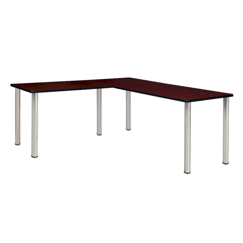 Bureau d'angle en L avec pieds cylindriques, Noyer Mocha et Noir