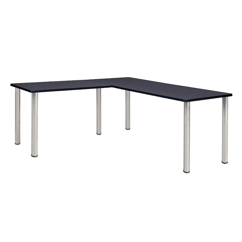 Bureau d'angle en L avec pieds cylindriques, Noyer Mocha et Noir