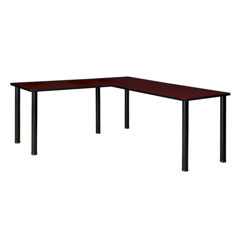 Bureau d'angle en L avec pieds cylindriques, Noyer Mocha et Noir