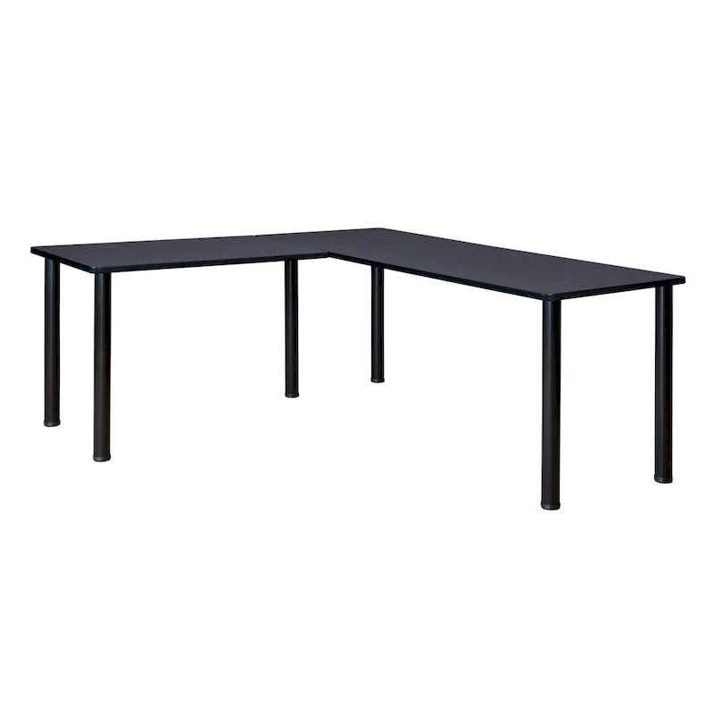 Bureau d'angle en L avec pieds cylindriques, Noyer Mocha et Noir