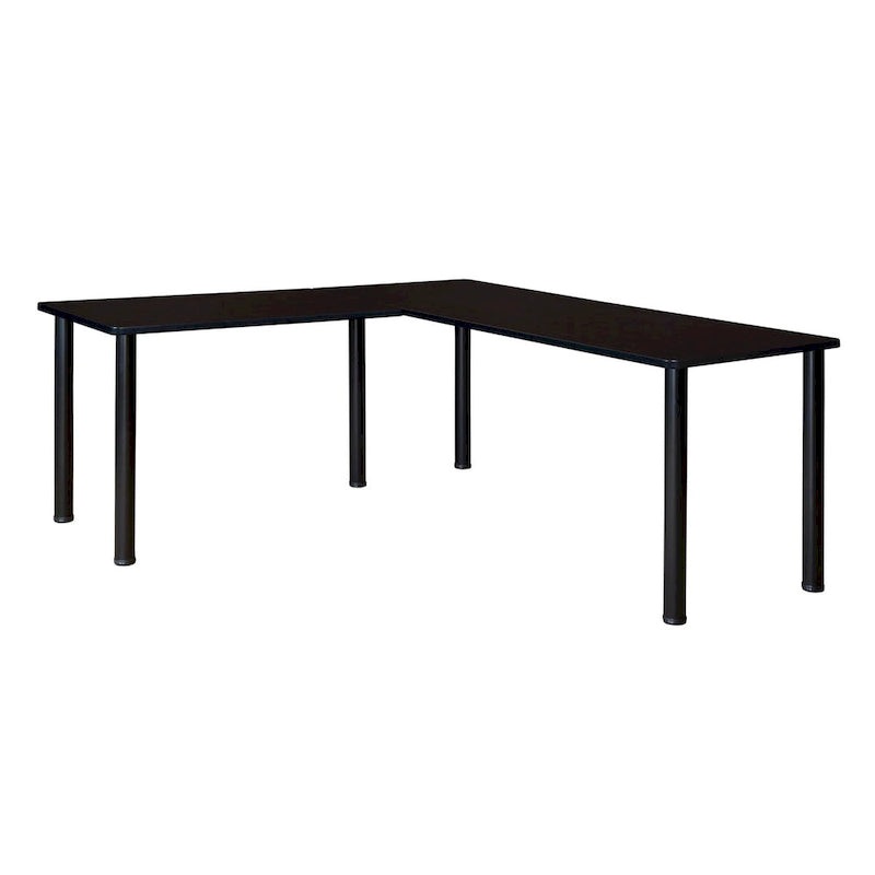 Bureau d'angle en L avec pieds cylindriques, Noyer Mocha et Noir