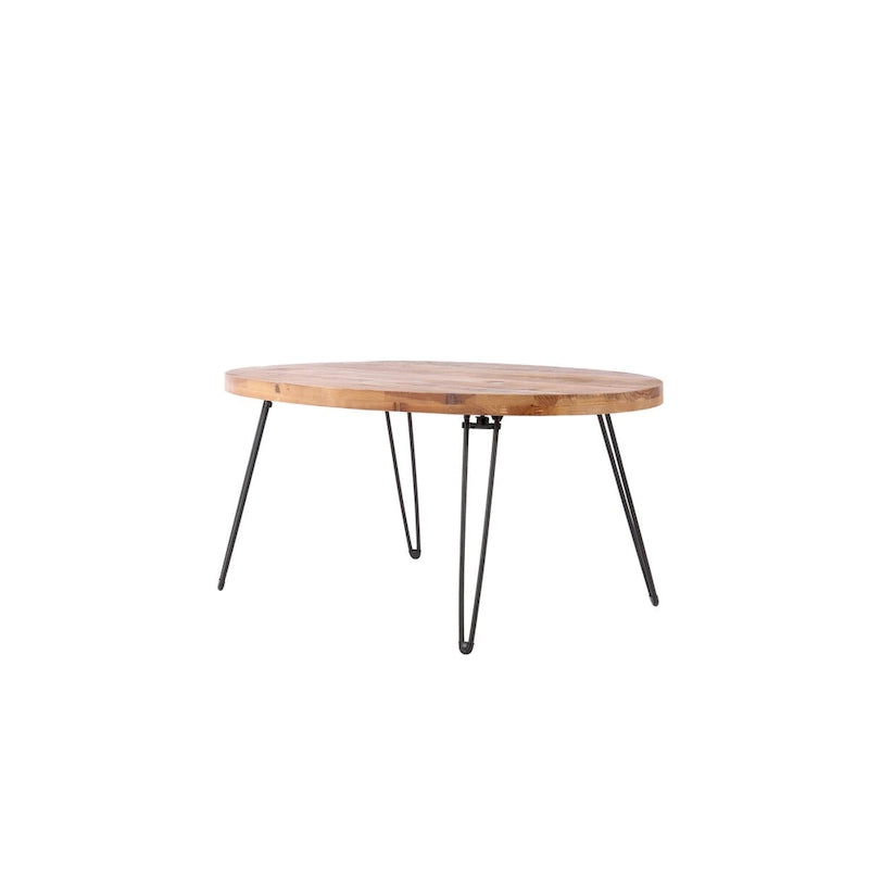 Table cocktail ovale pliable avec plateau effet bois naturel et pieds épingle
