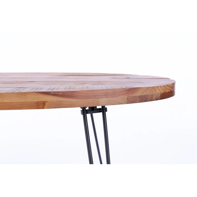 Table cocktail ovale pliable avec plateau effet bois naturel et pieds épingle