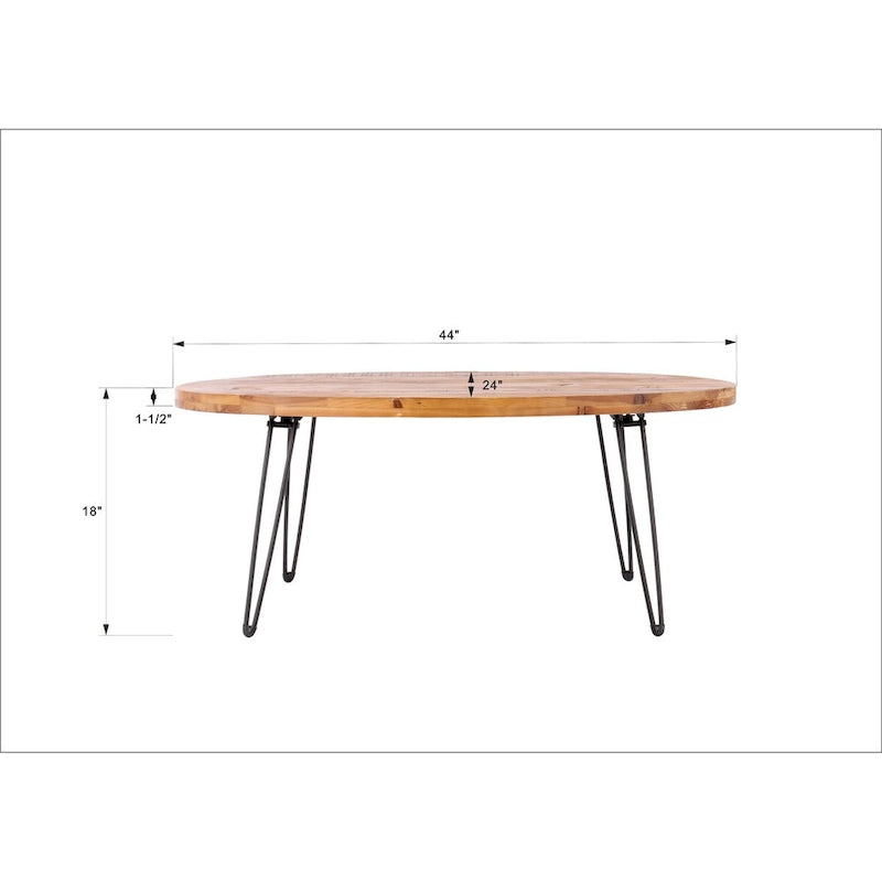 Table cocktail ovale pliable avec plateau effet bois naturel et pieds épingle