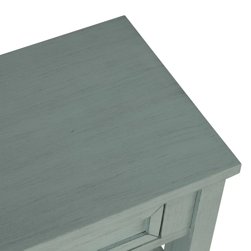 Console en pin massif rétro 4 tiroirs avec étagère de rangement ouverte bleue