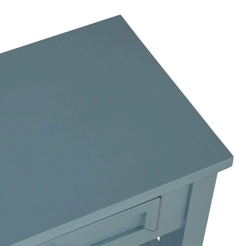 Console en pin massif rétro 4 tiroirs avec étagère de rangement ouverte bleue