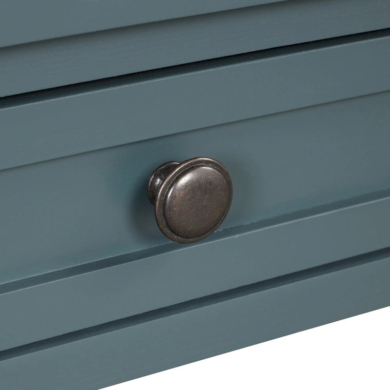 Console en pin massif rétro 4 tiroirs avec étagère de rangement ouverte bleue