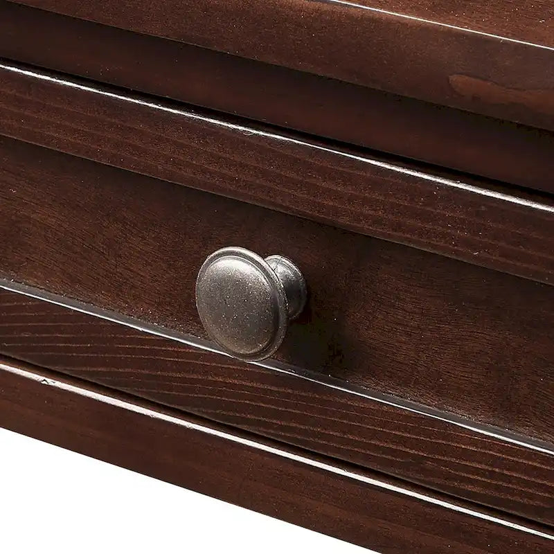 Console en pin massif rétro 4 tiroirs avec étagère de rangement ouverte bleue