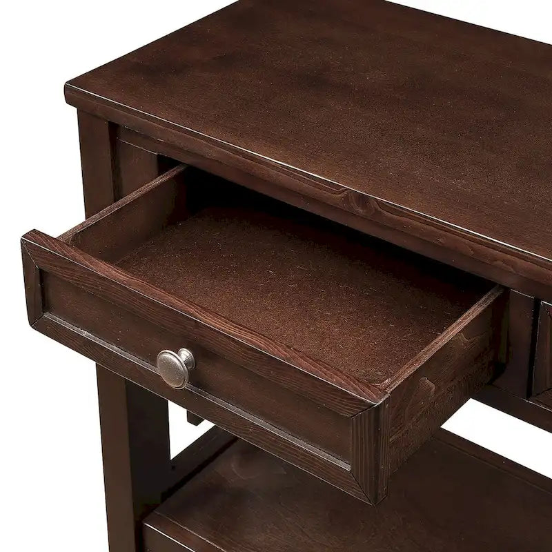 Console en pin massif rétro 4 tiroirs avec étagère de rangement ouverte bleue