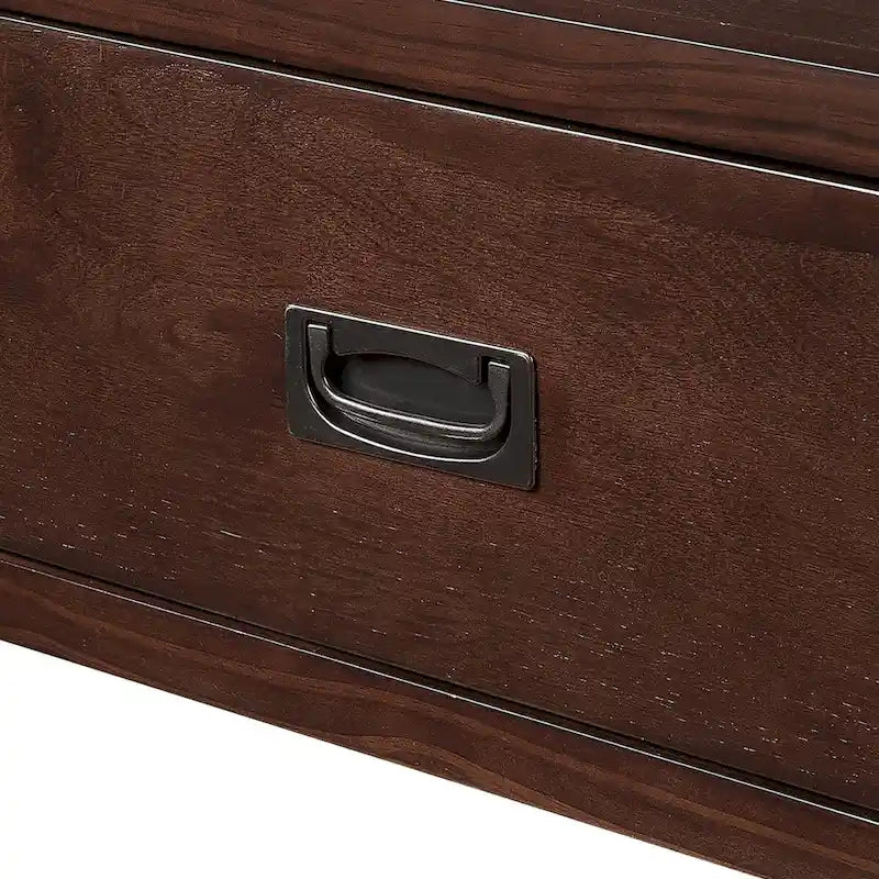 Console en pin massif rétro 4 tiroirs avec étagère de rangement ouverte bleue