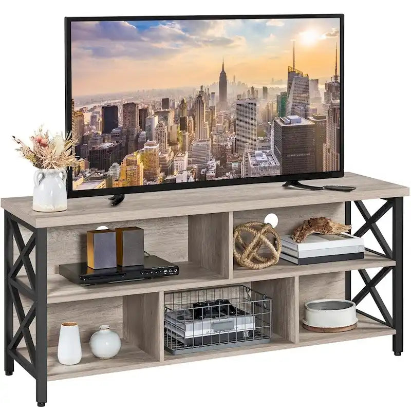 Meuble TV industriel avec 5 compartiments de rangement ouverts Marron rustique