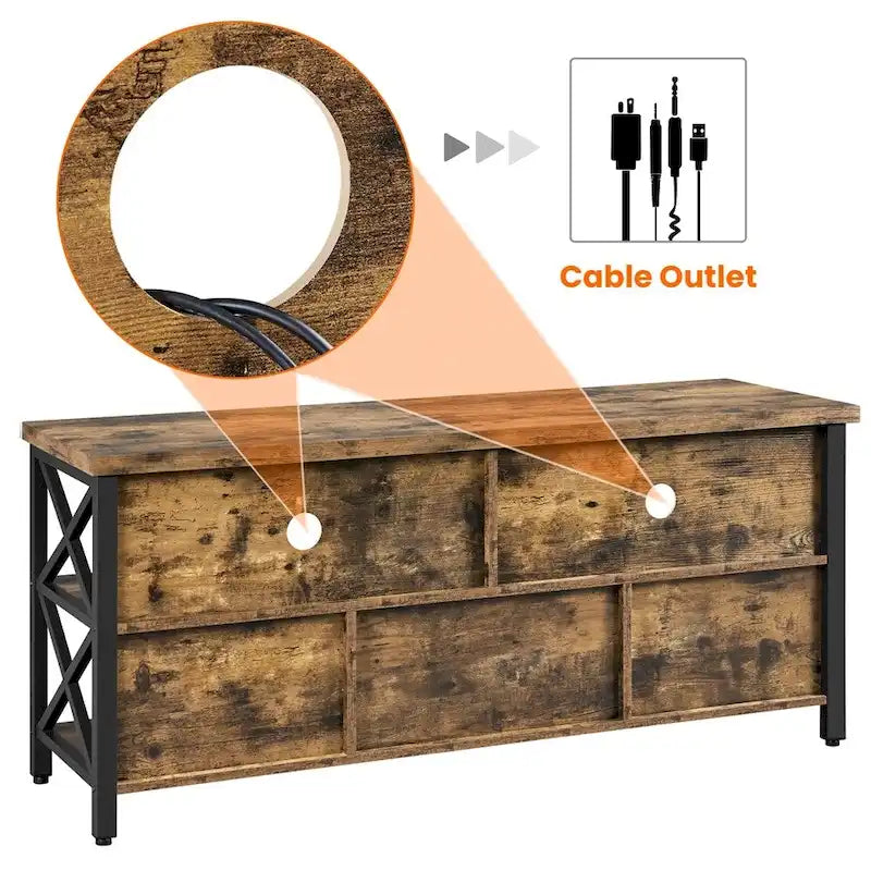 Meuble TV industriel avec 5 compartiments de rangement ouverts Marron rustique