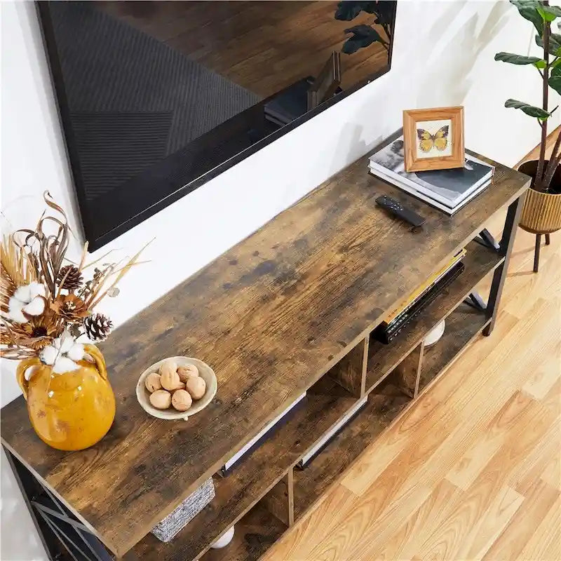 Meuble TV industriel avec 5 compartiments de rangement ouverts Marron rustique
