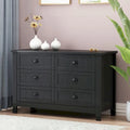 Commode/Buffet en bois massif à 6 tiroirs, style rétro noir
