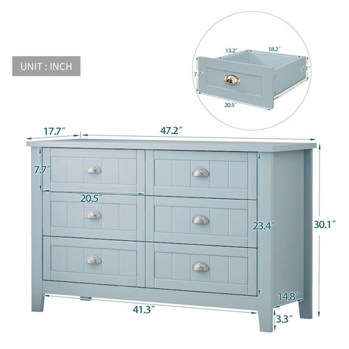 Commode/Buffet en bois massif à 6 tiroirs, style rétro noir