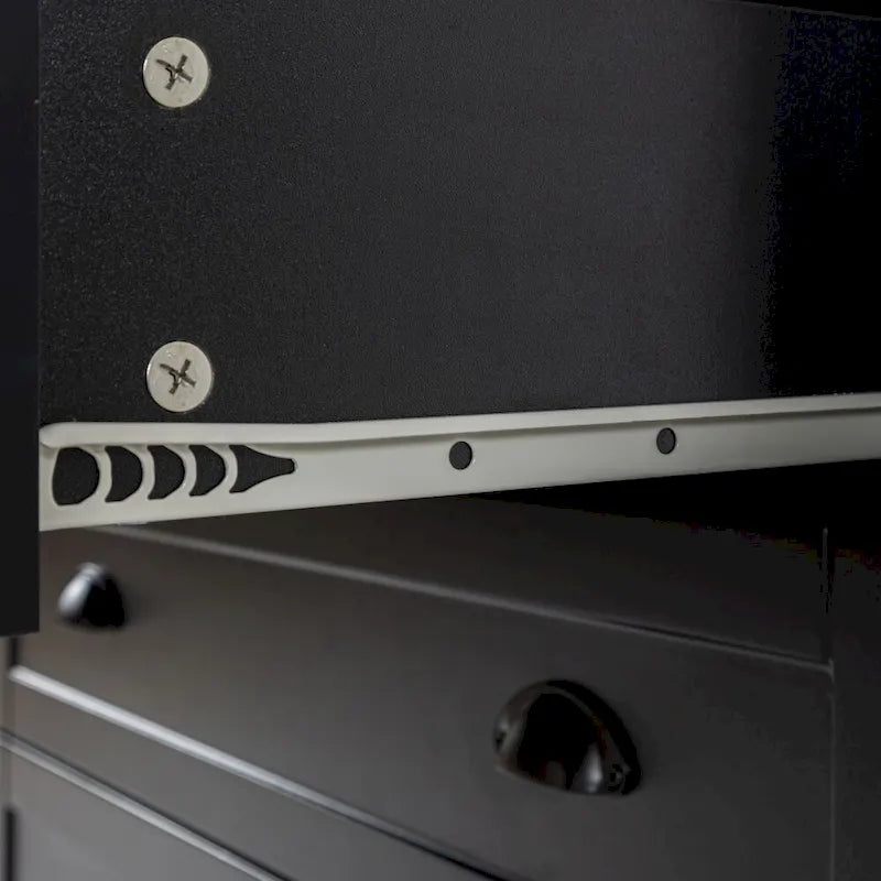 Commode/Buffet en bois massif à 6 tiroirs, style rétro noir