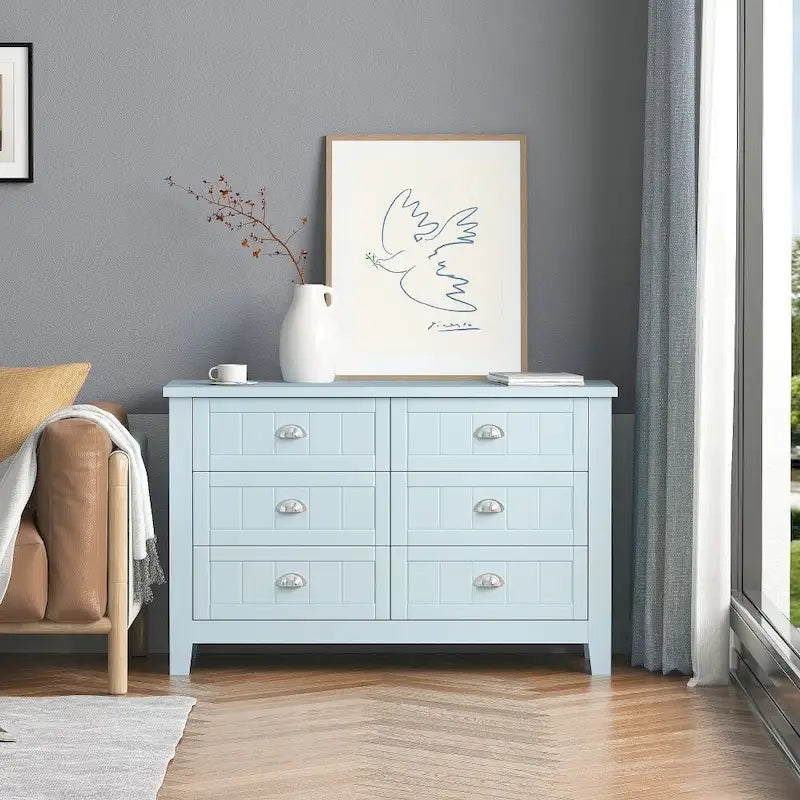 Commode/Buffet en bois massif à 6 tiroirs, style rétro noir