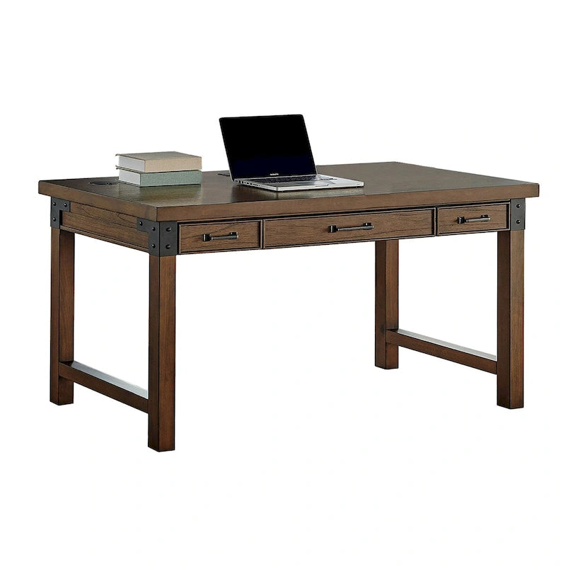 Bureau rustique industriel avec tiroirs Placage brun auburn