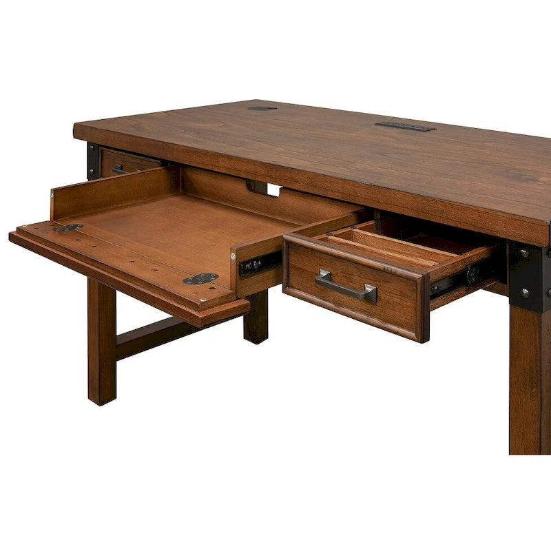 Bureau rustique industriel avec tiroirs Placage brun auburn