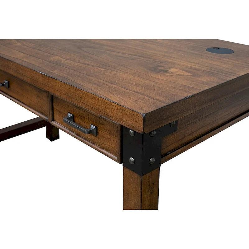 Bureau rustique industriel avec tiroirs Placage brun auburn