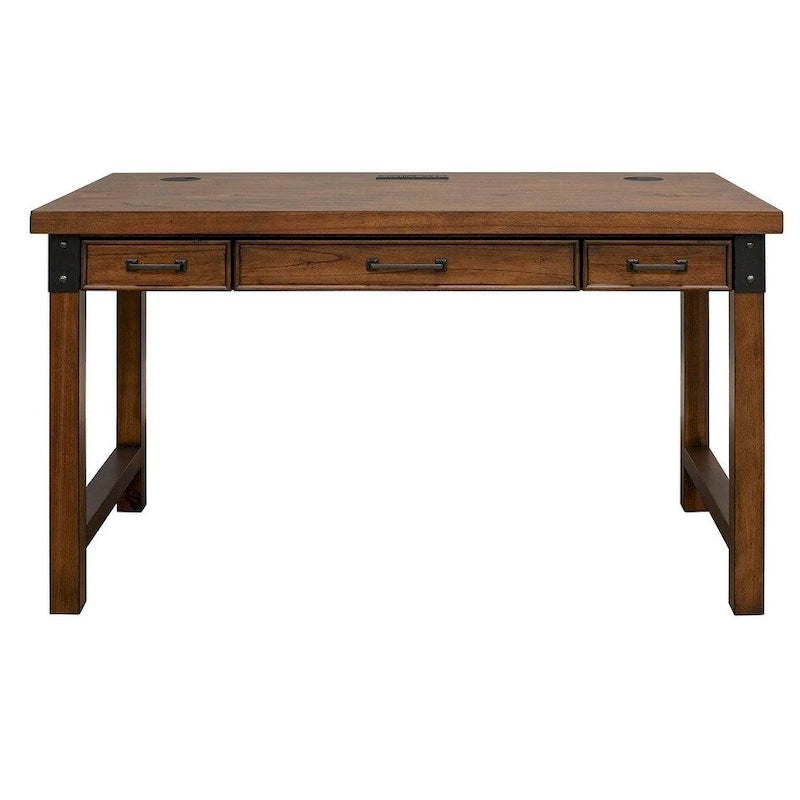 Bureau rustique industriel avec tiroirs Placage brun auburn