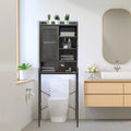 Meuble de rangement de salle de bain au-dessus des toilettes, gris vieilli, finition bois, porte coulissante