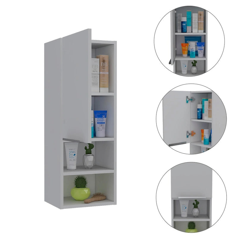 Meuble de Rangement Mural de Salle de Bain avec Porte Simple et Étagères Ouvertes