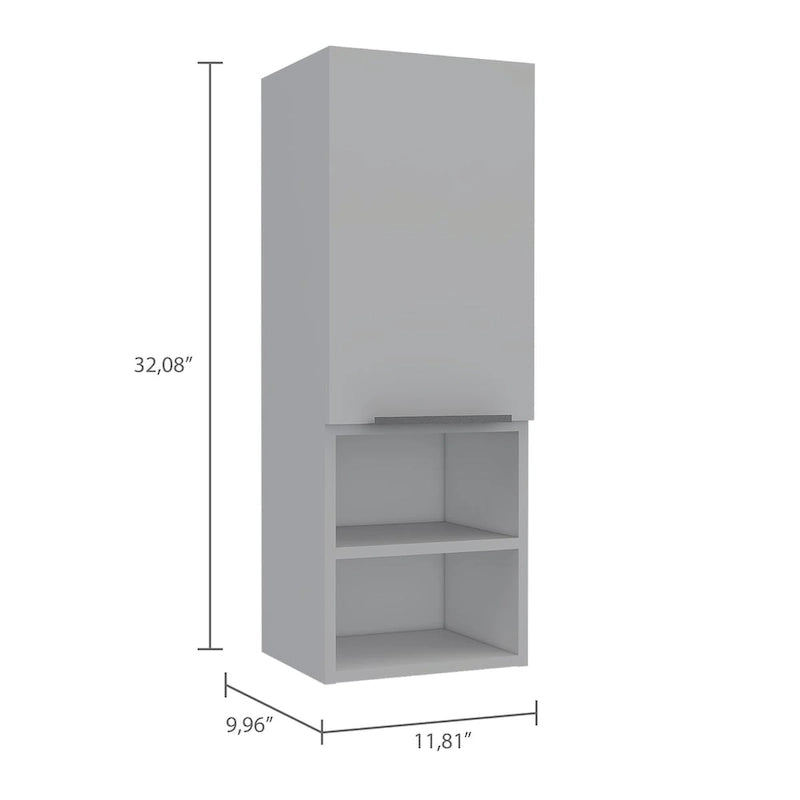 Meuble de Rangement Mural de Salle de Bain avec Porte Simple et Étagères Ouvertes