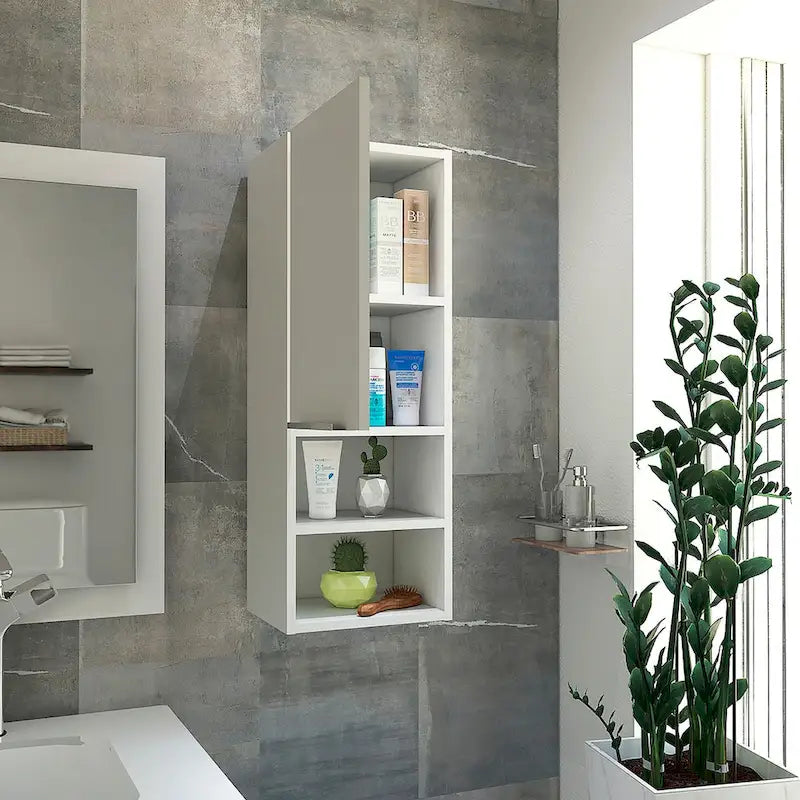 Meuble de Rangement Mural de Salle de Bain avec Porte Simple et Étagères Ouvertes