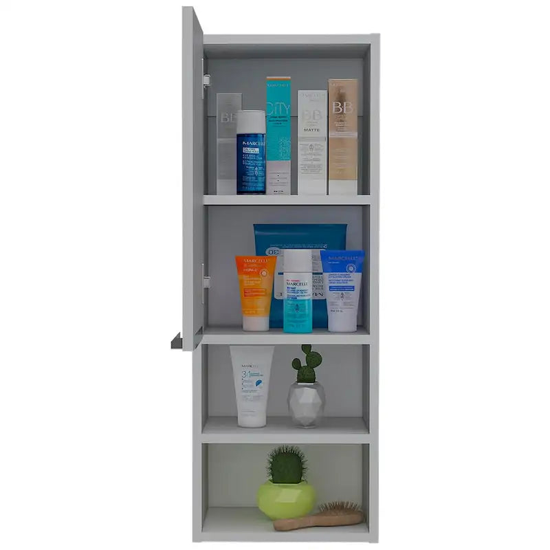 Meuble de Rangement Mural de Salle de Bain avec Porte Simple et Étagères Ouvertes
