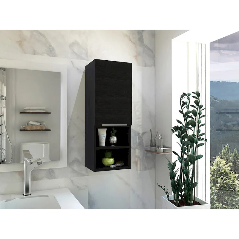 Meuble de Rangement Mural de Salle de Bain avec Porte Simple et Étagères Ouvertes