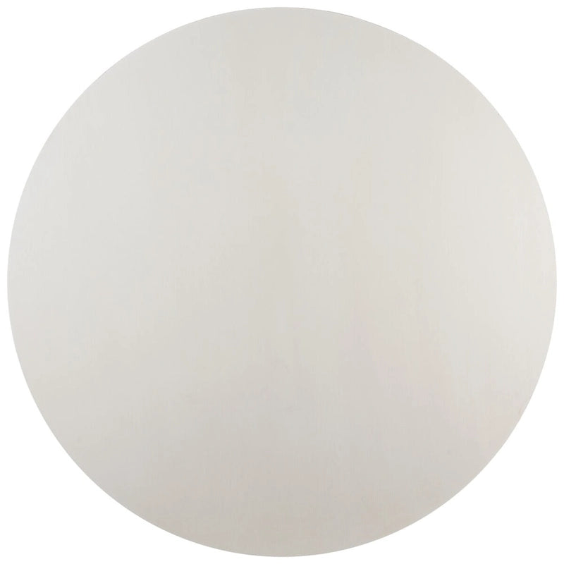 Table à manger piédestal ronde en faux marbre, cannage tissé, blanc naturel